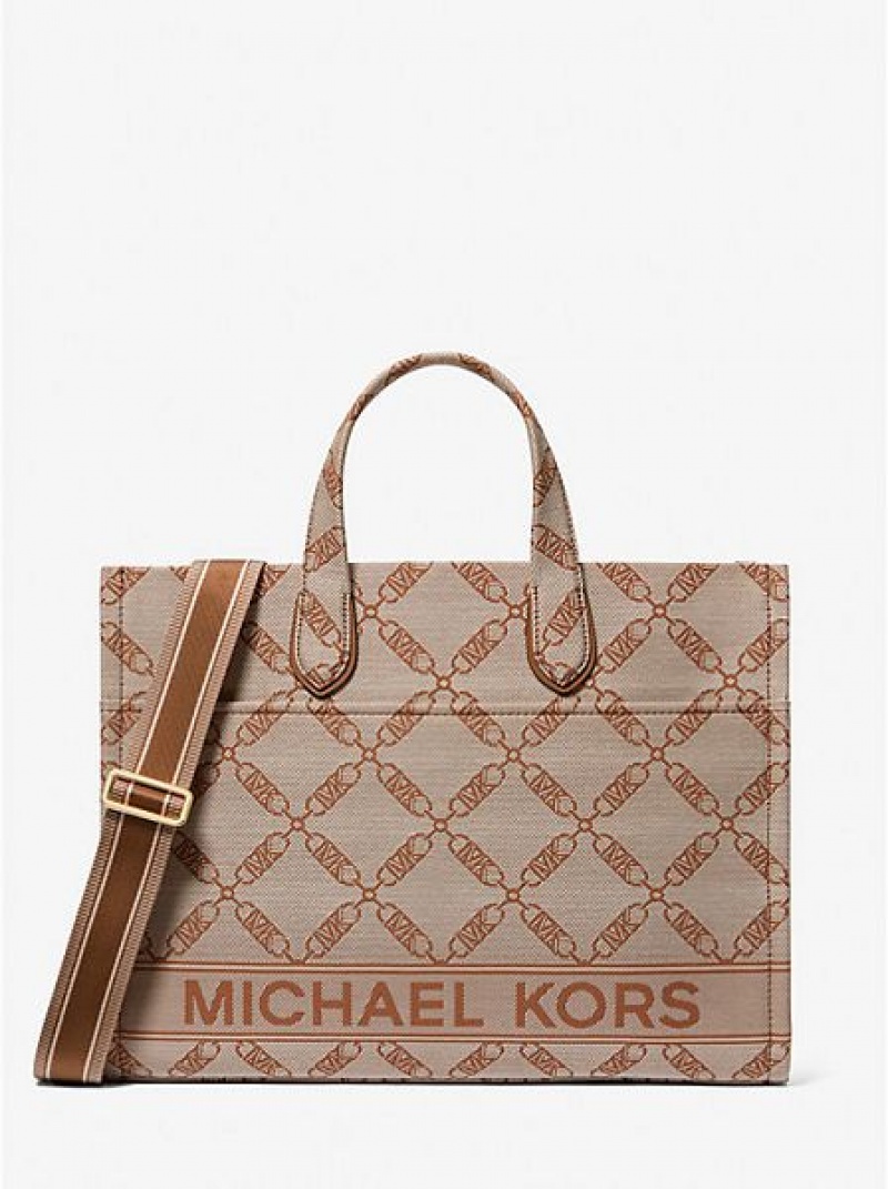 Michael Kors Gigi Large Empire Logo Jacquard Tote Tassen Dames Beige | 106985-TSW