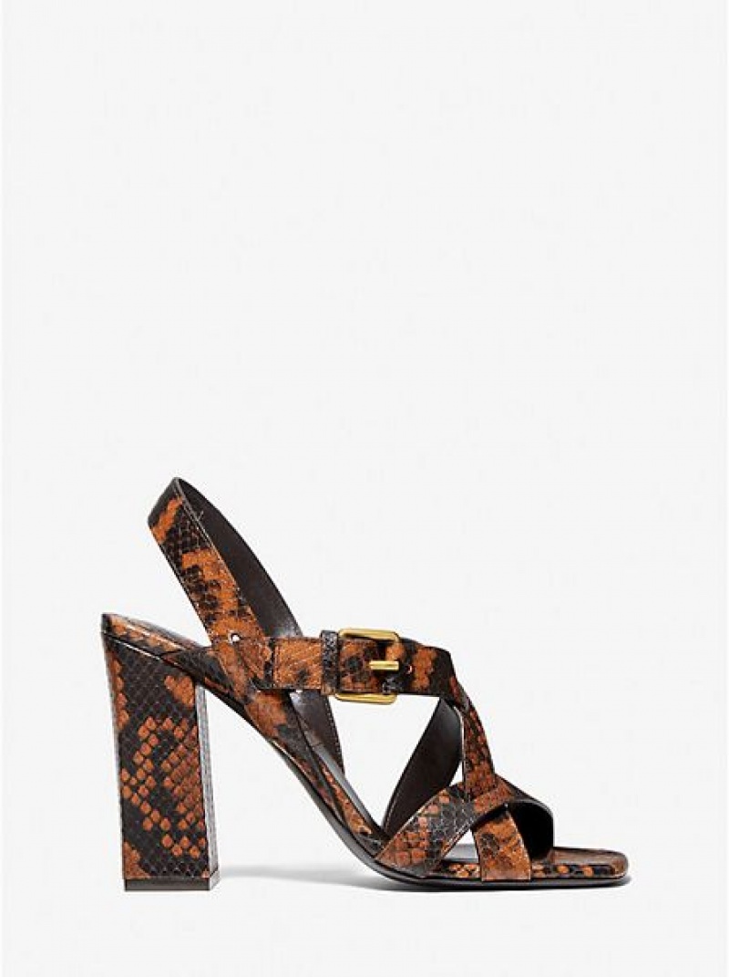 Michael Kors Gladys Python Embossed Leren Sandalen Dames Bruin | 653089-NAQ