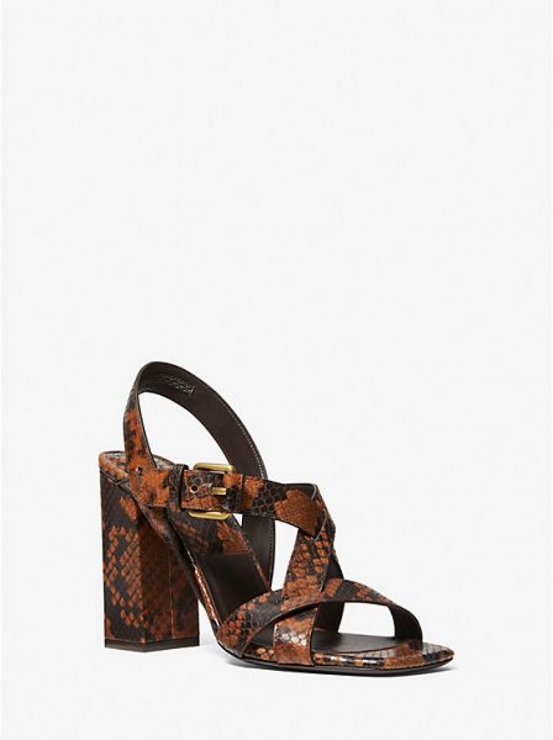 Michael Kors Gladys Python Embossed Leren Sandalen Dames Bruin | 653089-NAQ