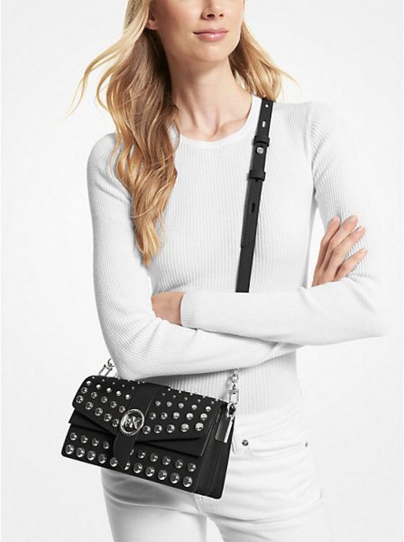 Michael Kors Greenwich Medium Studded Saffiano Leren Schoudertassen Dames Zwart | 109782-QWP