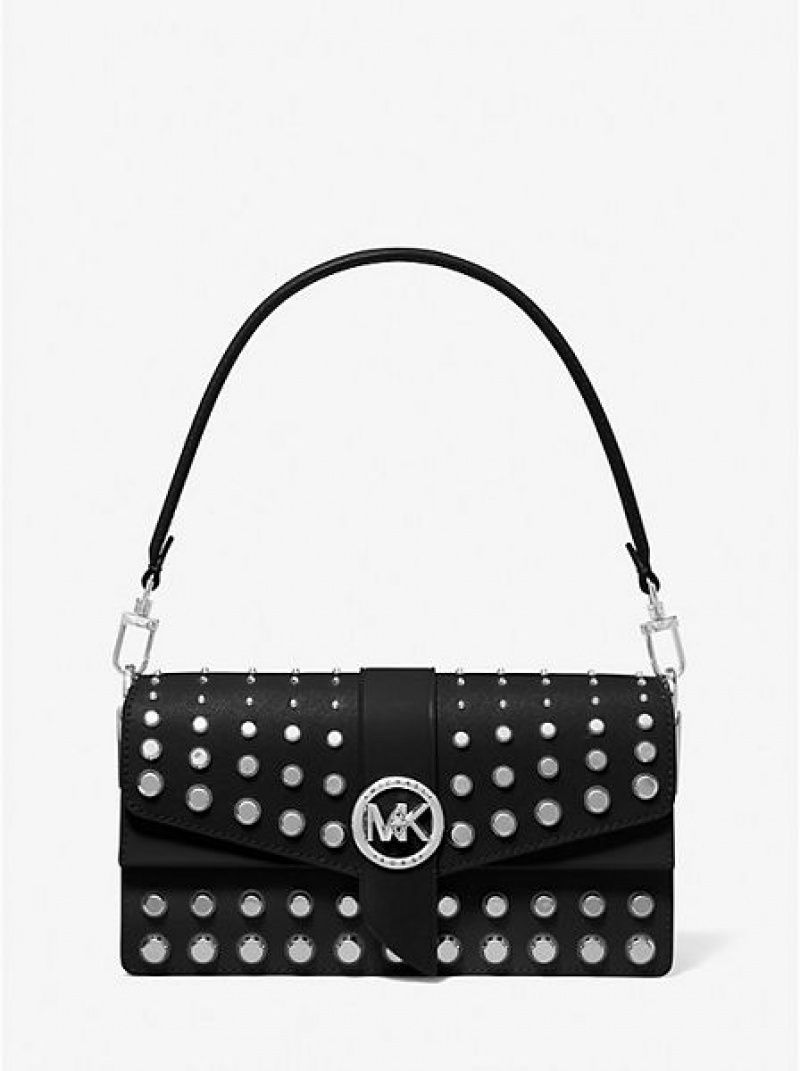 Michael Kors Greenwich Medium Studded Saffiano Leren Schoudertassen Dames Zwart | 109782-QWP