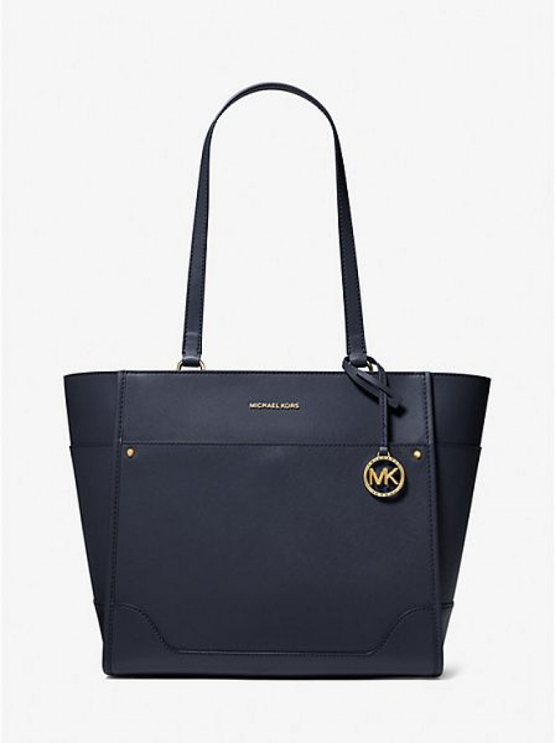 Michael Kors Harrison Large Leren Tote Tassen Dames Donkerblauw | 463250-KUH