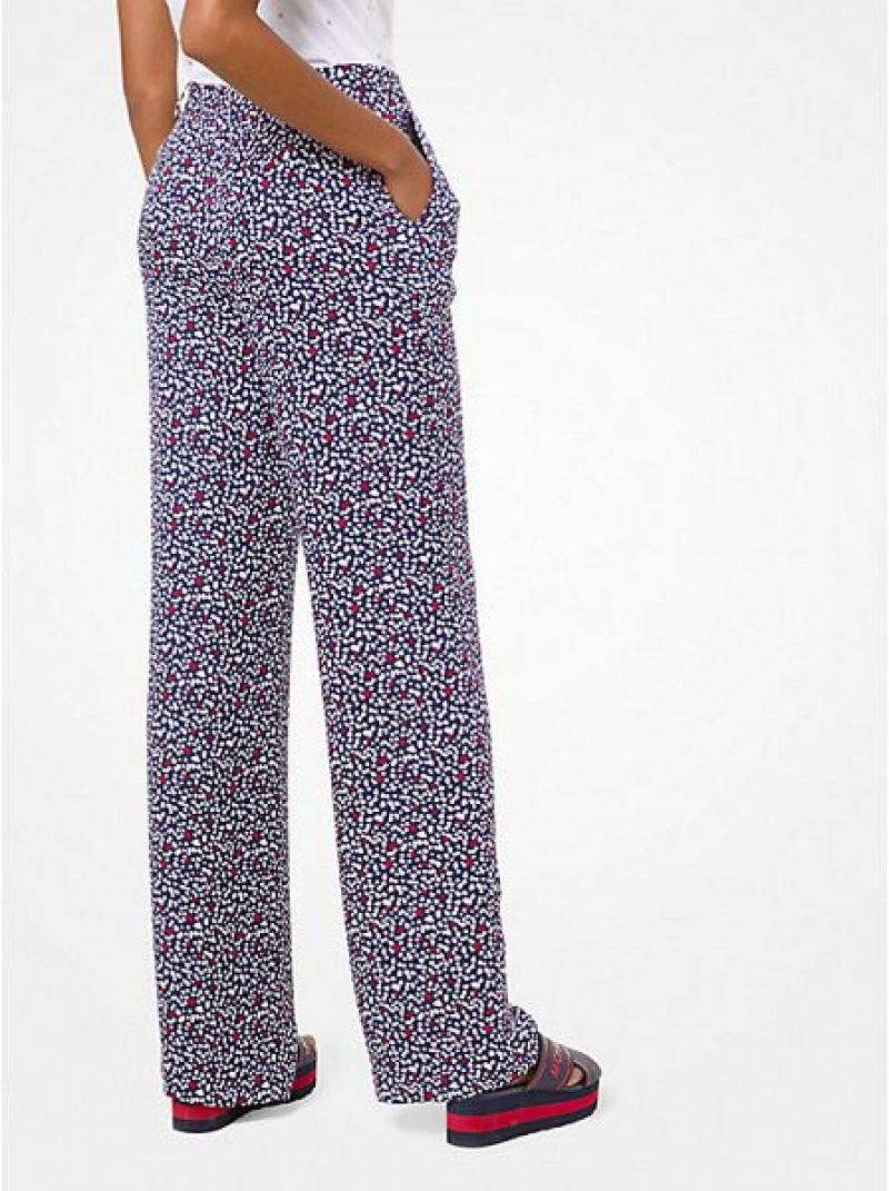 Michael Kors Heart-print Silk-georgette Pajama Broek Dames Wit Donkerblauw | 832470-ERQ