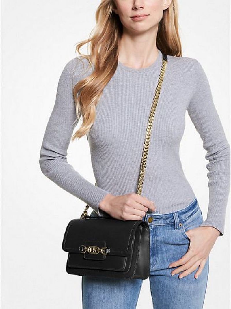 Michael Kors Heather Large Leren Schoudertassen Dames Zwart | 850431-CNE