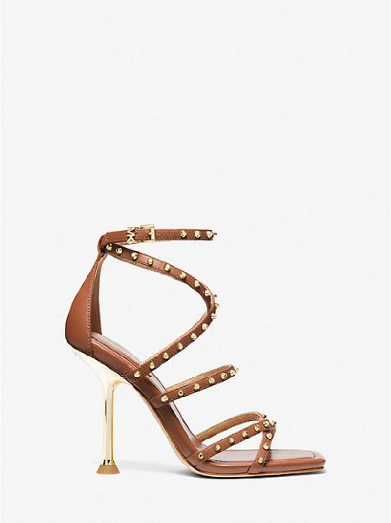 Michael Kors Imani Studded Leren Sandalen Dames Bruin | 712403-IWG