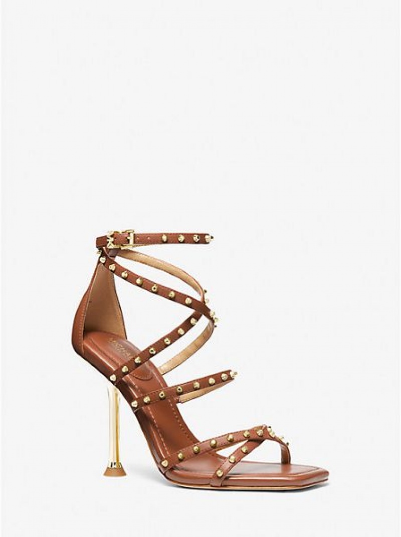 Michael Kors Imani Studded Leren Sandalen Dames Bruin | 712403-IWG