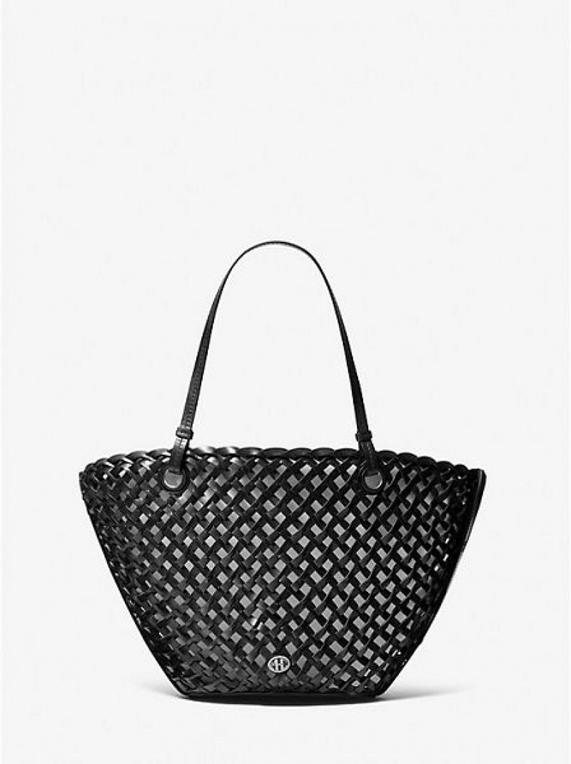 Michael Kors Isabella Medium Hand-woven Leren Tote Tassen Dames Zwart | 952674-SLC