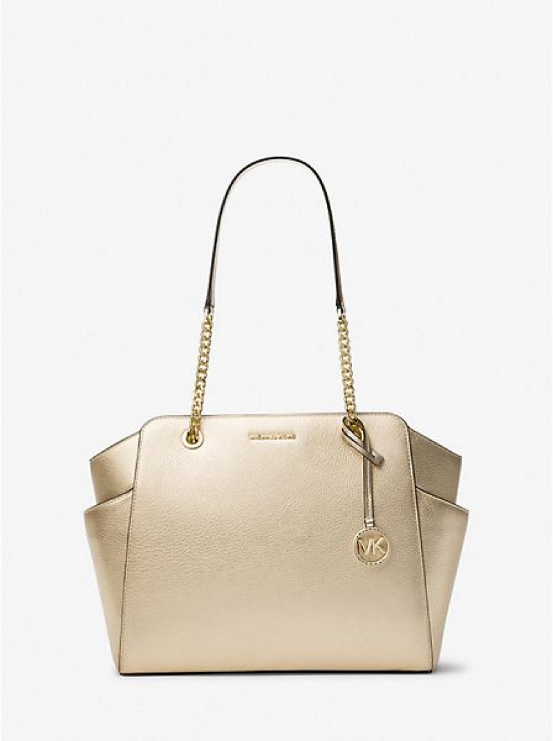 Michael Kors Jacquelyn Medium Metallic Pebbled Leren Tote Tassen Dames Goud | 819456-JXL