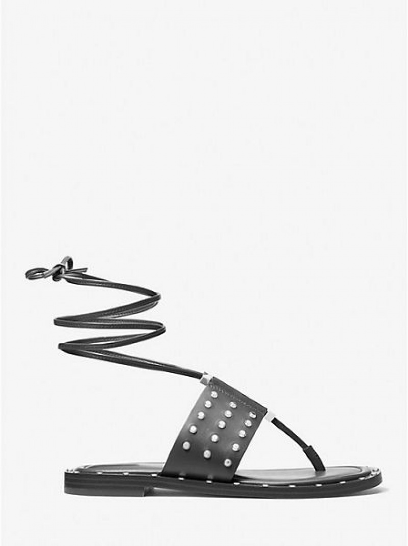 Michael Kors Jagger Studded Leren Sandalen Dames Zwart | 645192-NAF