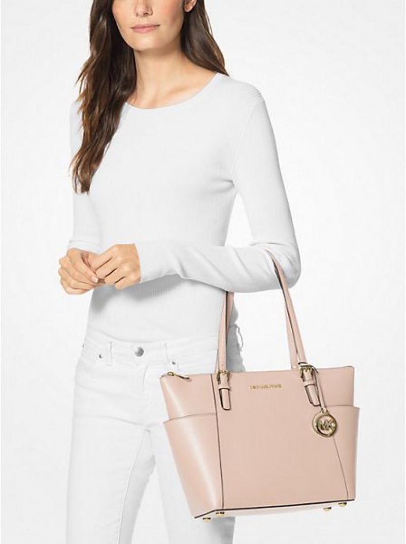 Michael Kors Jet Set Large Crossgrain Leren Tote Tassen Dames Roze | 963057-PNJ