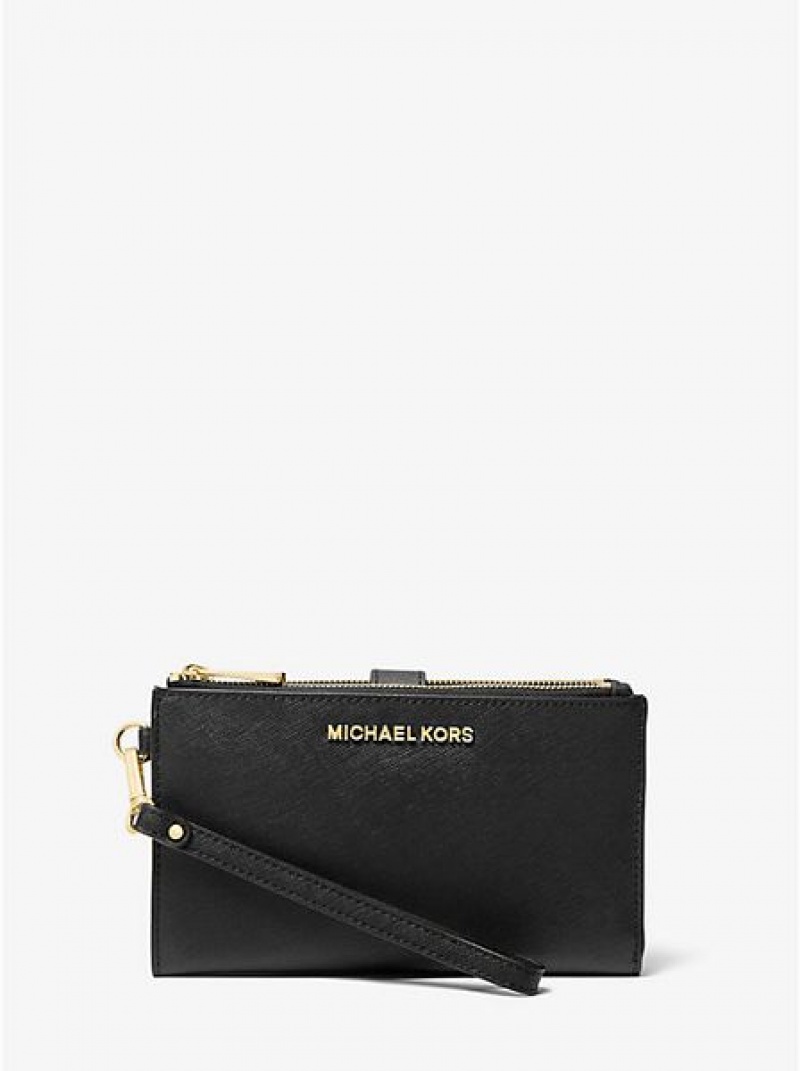 Michael Kors Jet Set Large Leren Smartphone Portefeuille Dames Zwart | 204156-TND