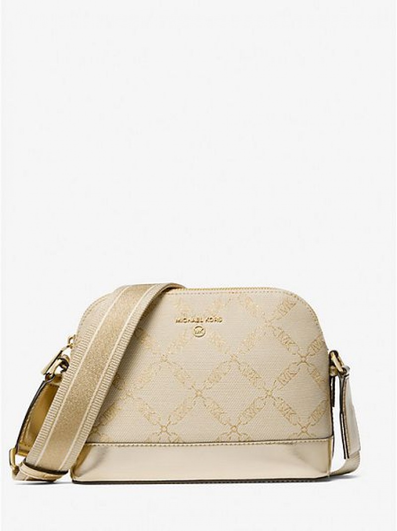 Michael Kors Jet Set Large Metallic Empire Logo Jacquard Dome Crossbodytassen Dames Goud Beige | 107256-CUL