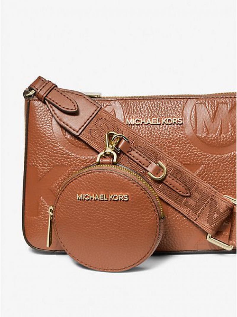 Michael Kors Jet Set Logo Embossed Leren Crossbodytassen Dames Bruin | 640259-DRQ