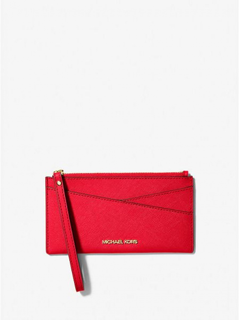 Michael Kors Jet Set Medium Saffiano Leren Crossover Portefeuille Dames Rood | 932871-MSQ