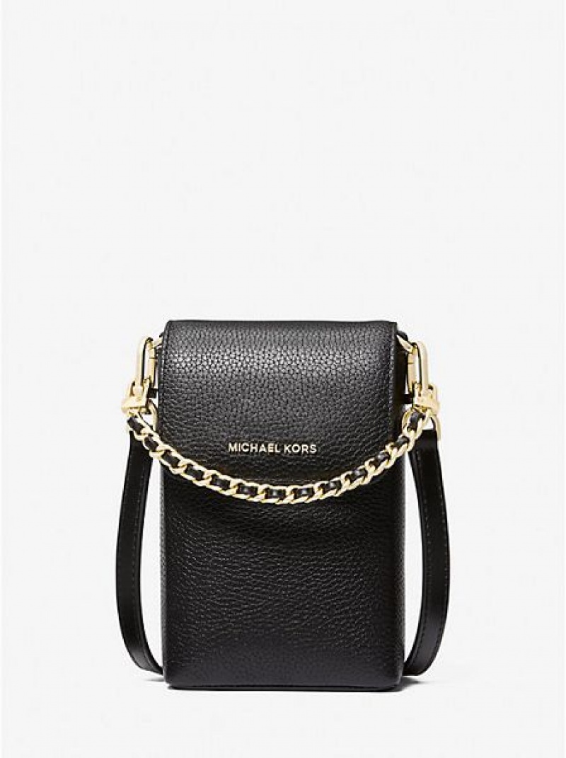 Michael Kors Jet Set Small Pebbled Leren Chain-link Smartphone Crossbodytassen Dames Zwart | 365124-CGA