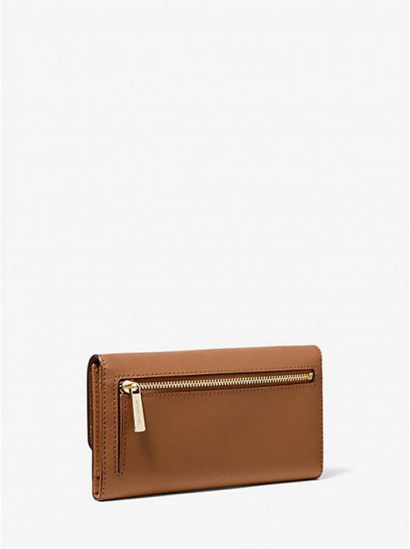 Michael Kors Jet Set Travel Crossgrain Leren Tri-fold Portefeuille Dames Bruin | 608921-ZVC