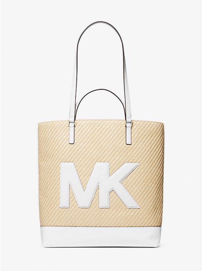 Michael Kors Kelli Large Logo Straw Tote Tassen Dames Wit | 705329-MAX