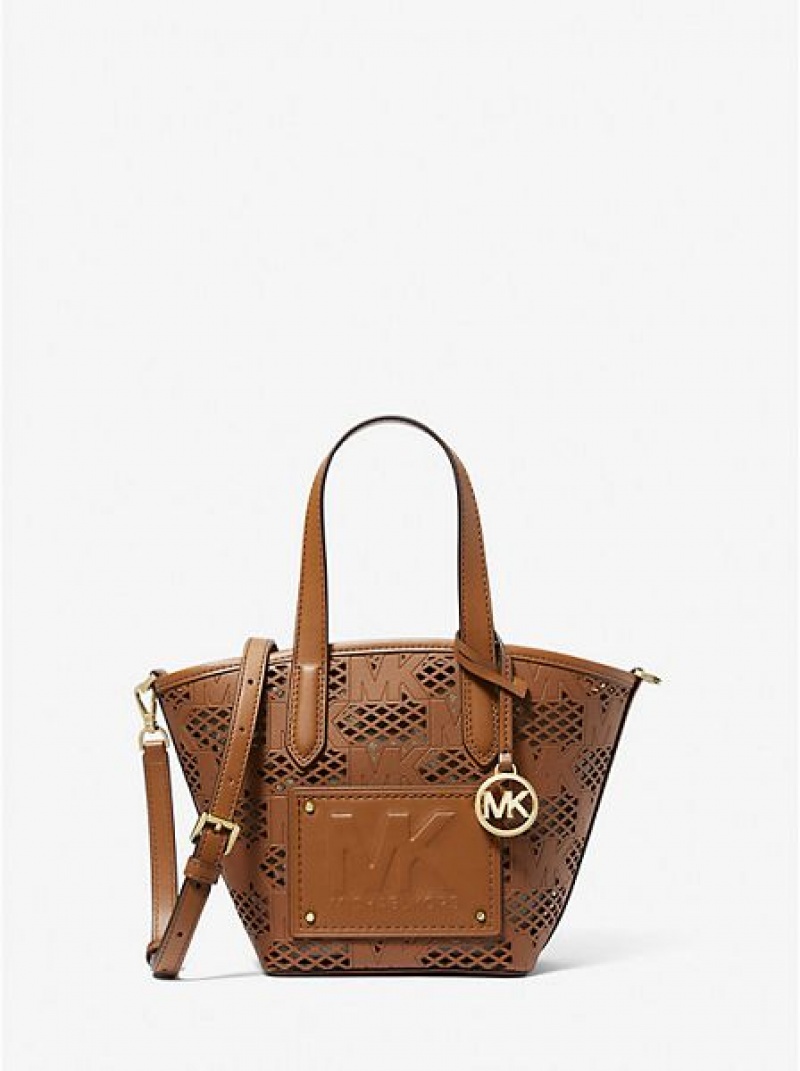 Michael Kors Kimber Small 2-in-1 Perforated And Embossed Faux Leren Tote Tassen Dames Bruin | 750983-TWD