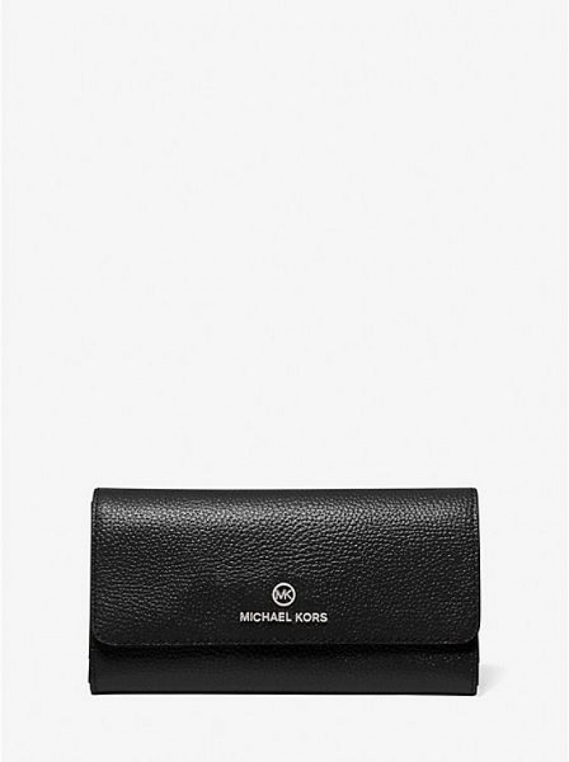 Michael Kors Large Pebbled Leren Tri-fold Portefeuille Dames Zwart | 714509-DJU