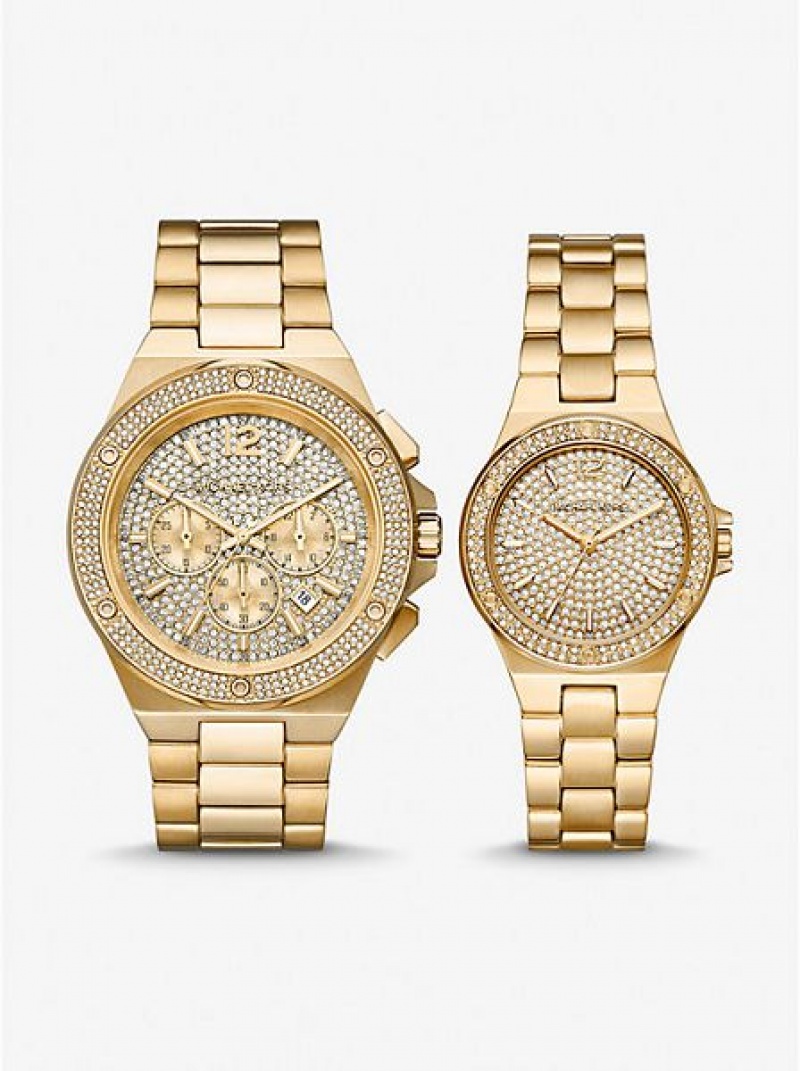 Michael Kors Lennox His And Hers Pave Horloge Dames Goud | 719304-IHG