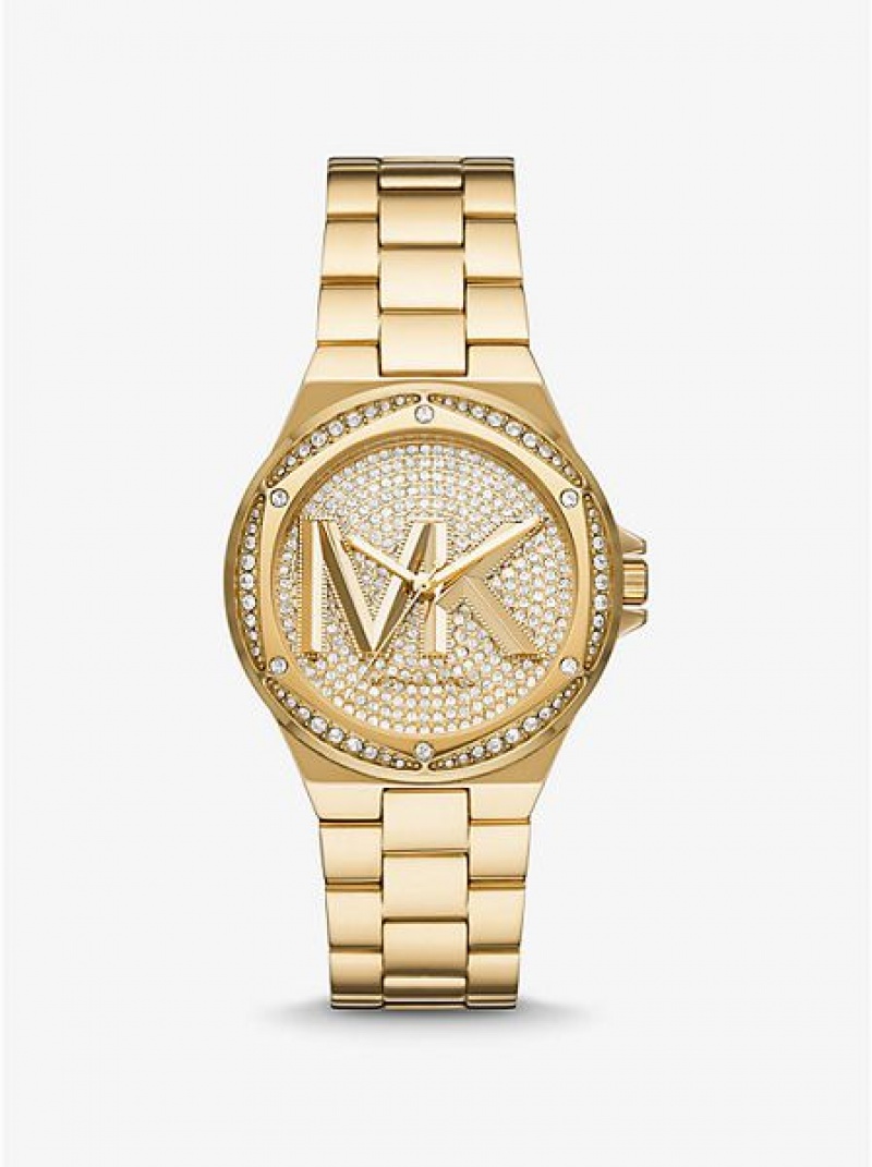 Michael Kors Lennox Pave Logo Horloge Dames Goud | 496830-TCX