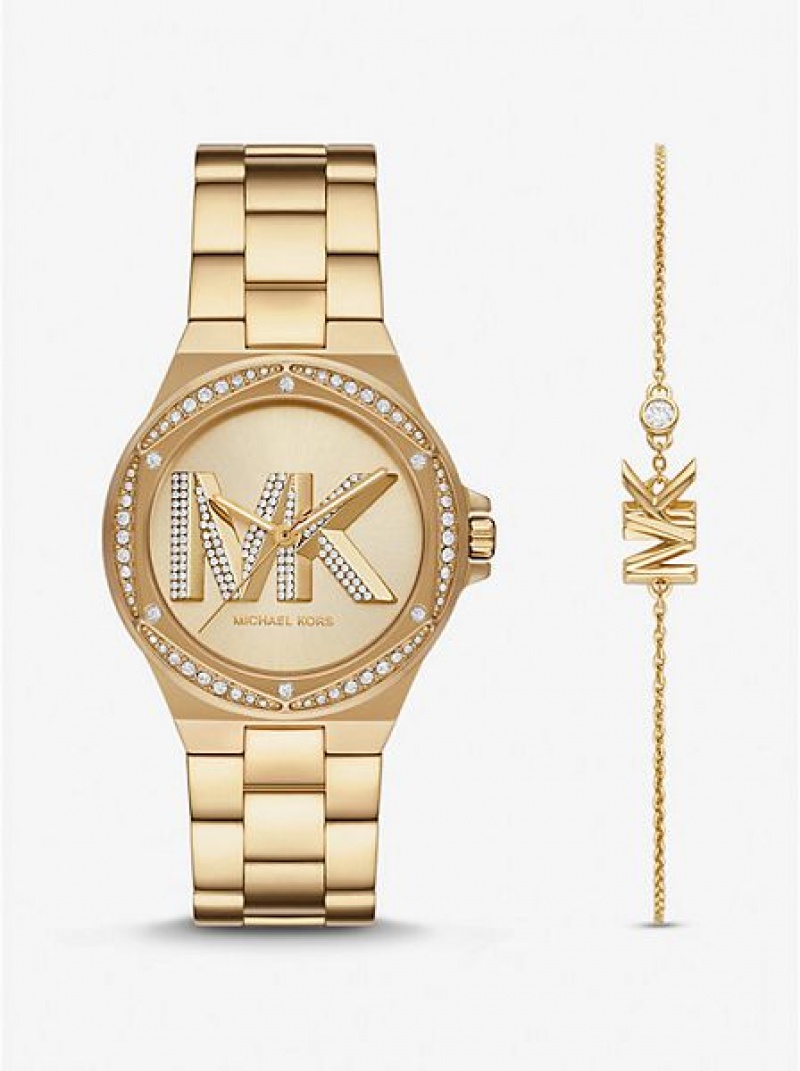 Michael Kors Lennox Pave Logo Horloge Dames Goud | 164798-YSK