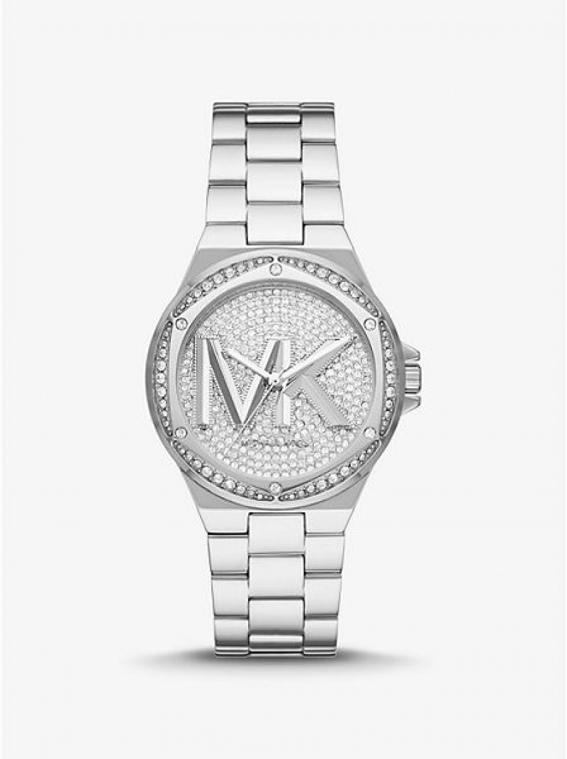 Michael Kors Lennox Pave Logo Horloge Dames Zilver | 796538-LMD