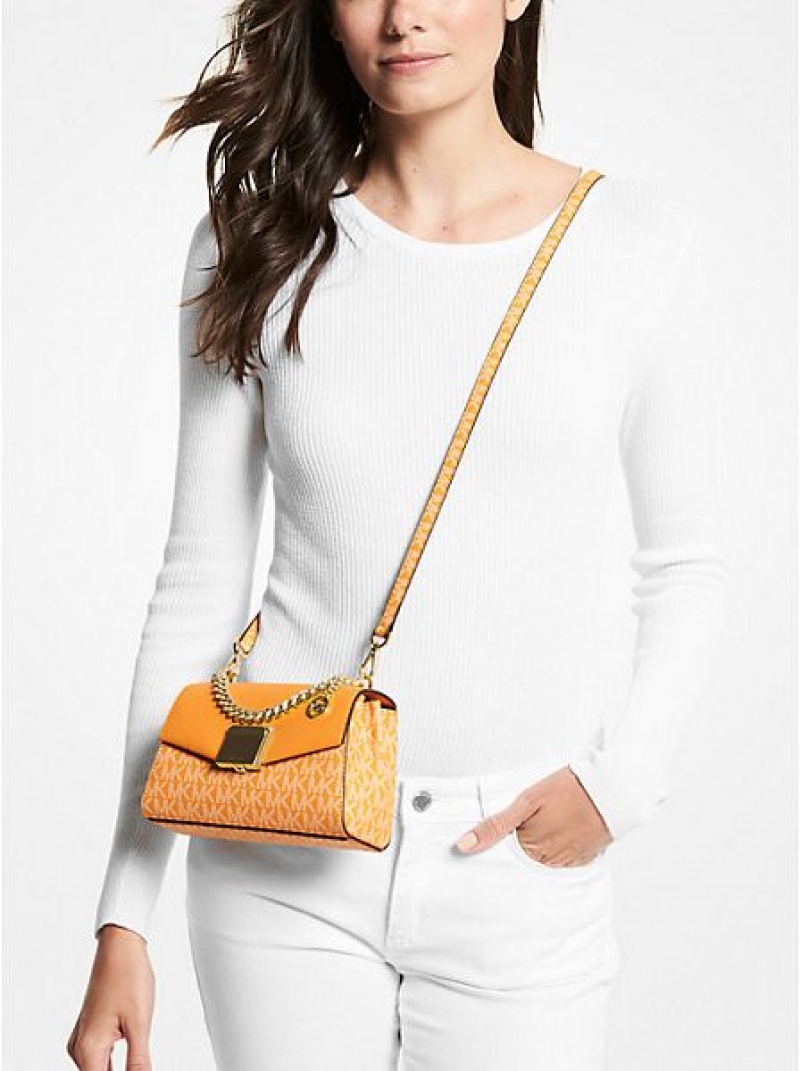 Michael Kors Lita Small Two-tone Logo And Leren Crossbodytassen Dames Gekleurd | 674510-LVC