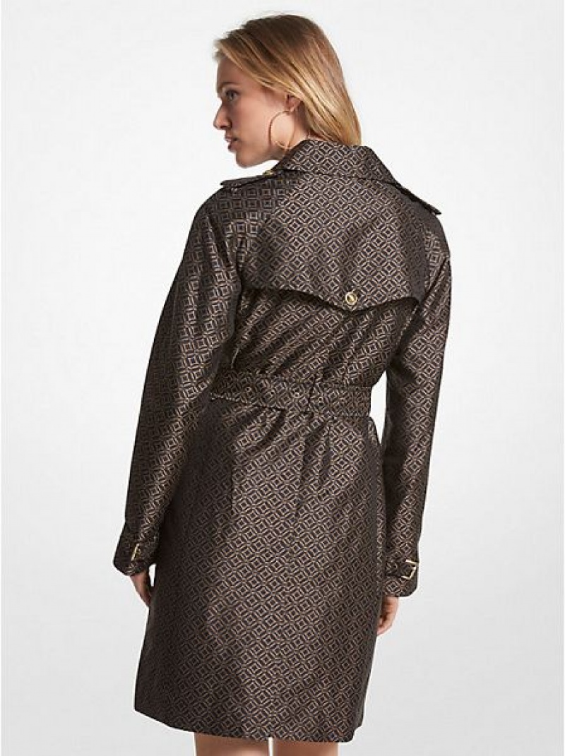 Michael Kors Logo Jacquard Trench Jassen Dames Zwart Goud | 982730-WSG