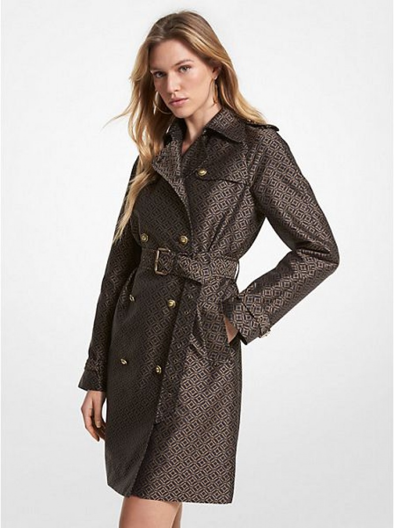 Michael Kors Logo Jacquard Trench Jassen Dames Zwart Goud | 982730-WSG