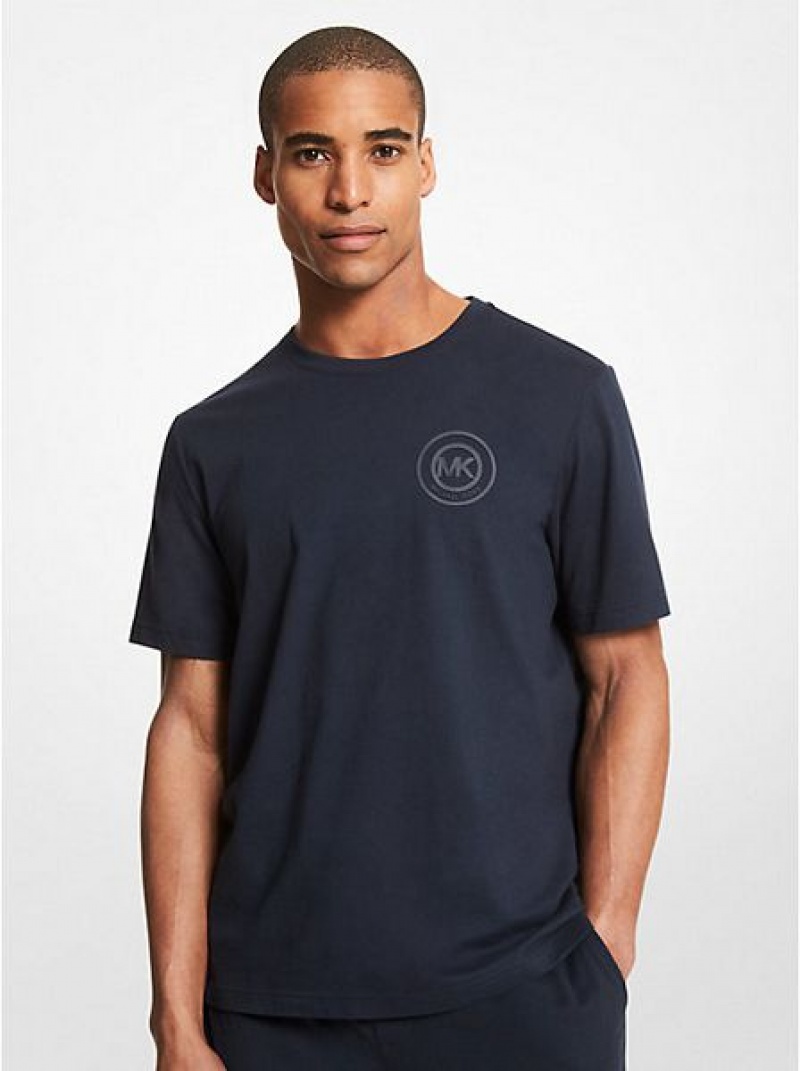 Michael Kors Logo Katoenen T-shirts Heren Donkerblauw | 396247-RTE