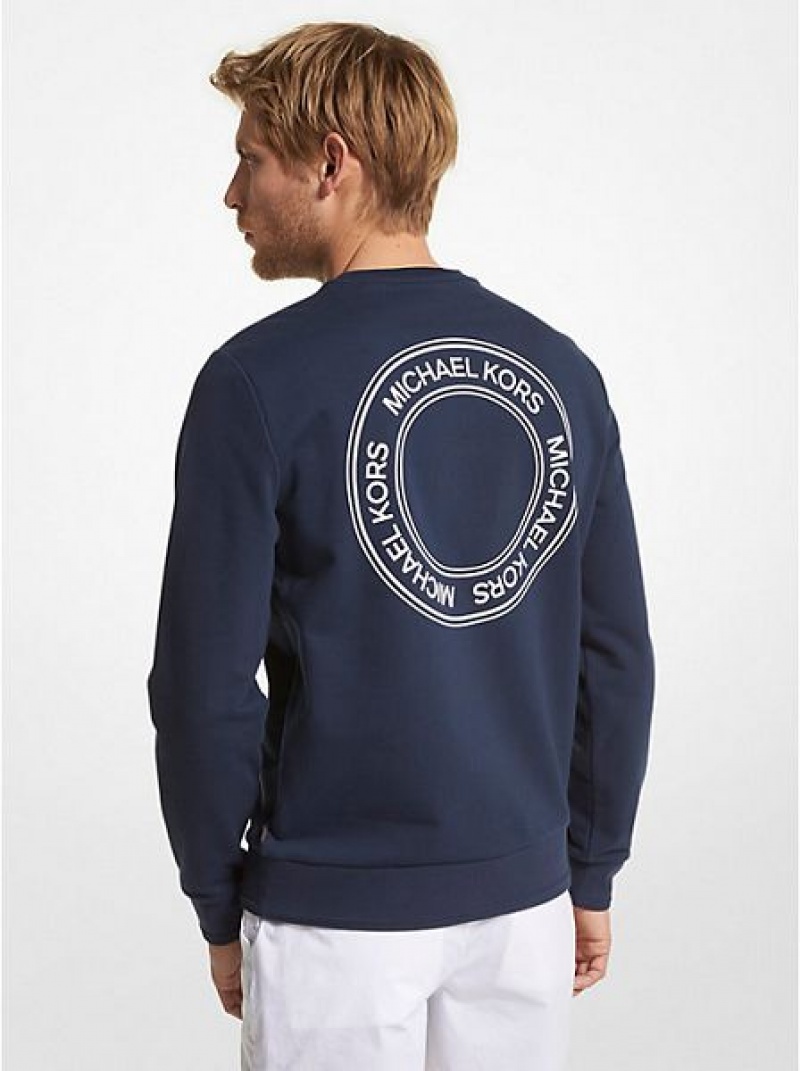 Michael Kors Logo Print French Terry Blend Sweatshirts Heren Donkerblauw | 589670-INH