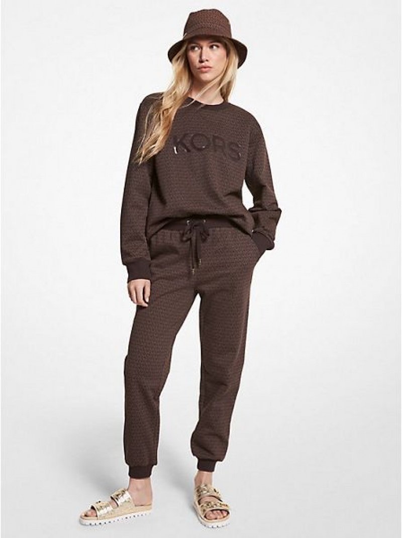 Michael Kors Logo Print Katoenen Terry Joggingbroeken Dames Chocola | 147369-TFB