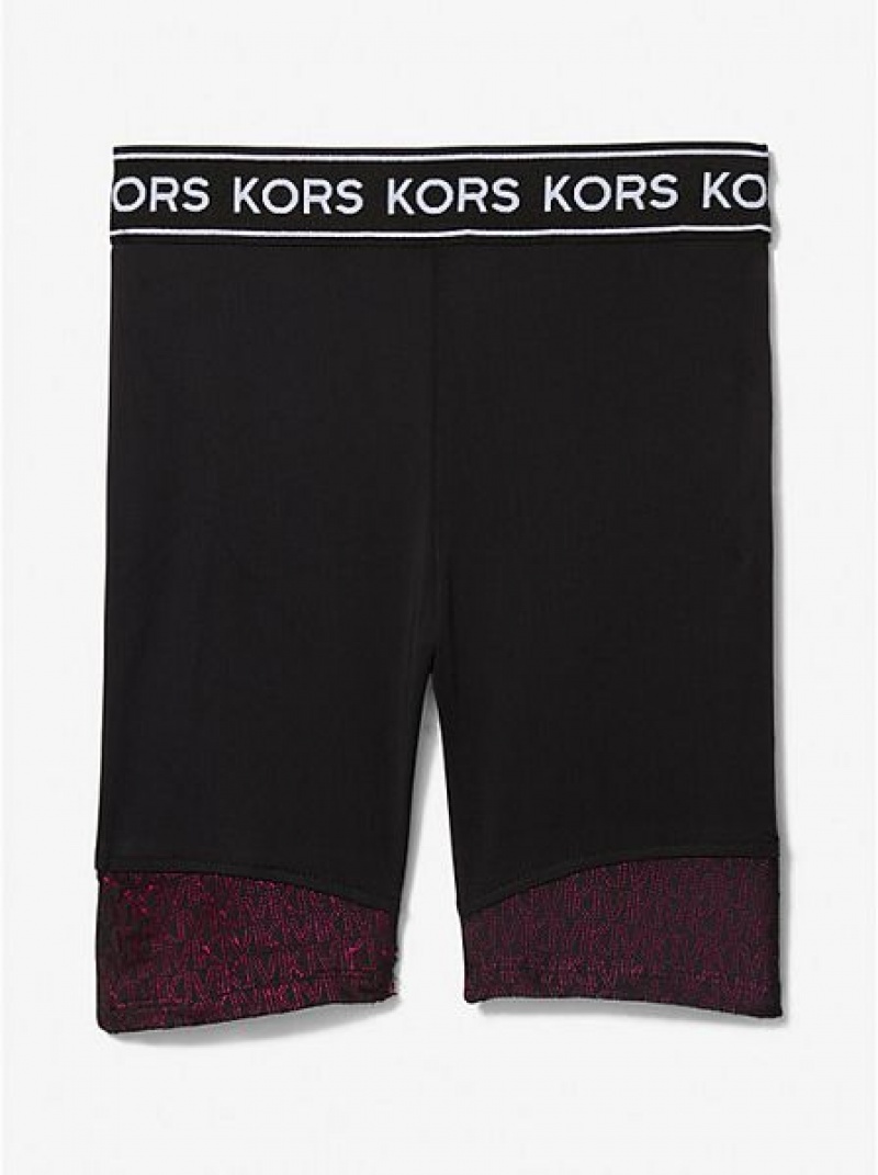 Michael Kors Logo Tape Stretch Jersey Bike Korte Broek Kinderen Zwart | 561873-FZN