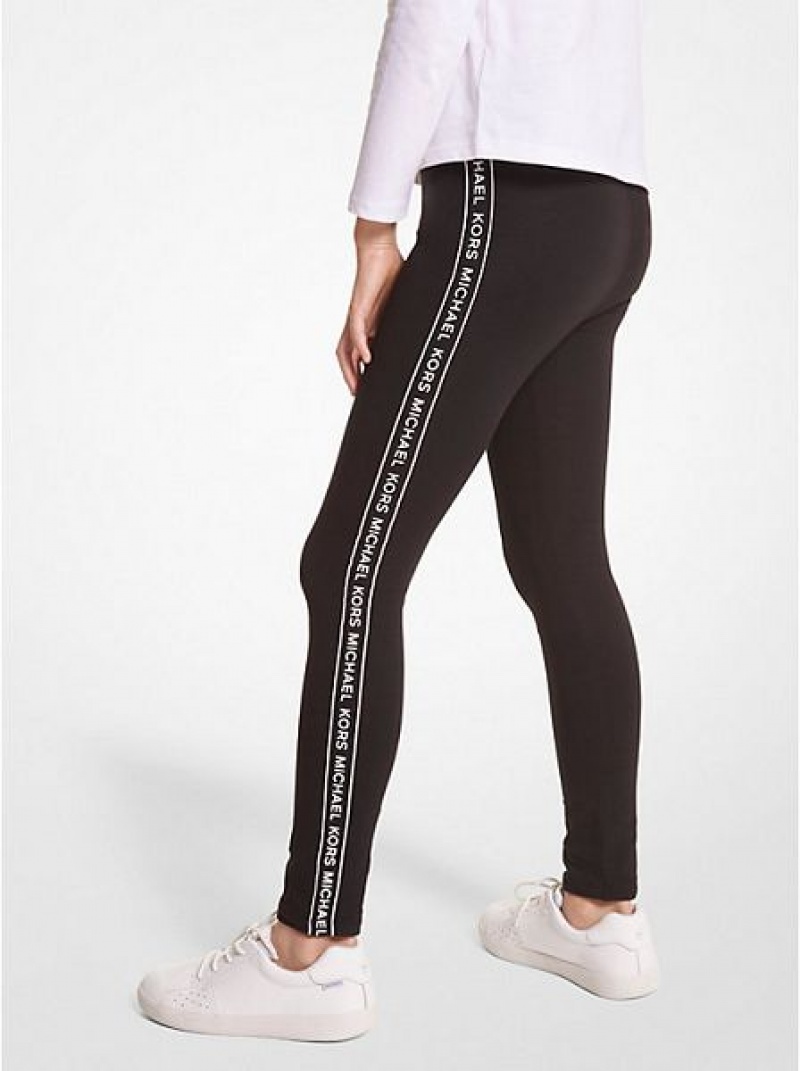 Michael Kors Logo Tape Stretch Katoenen Leggings Kinderen Zwart | 631428-ZKO