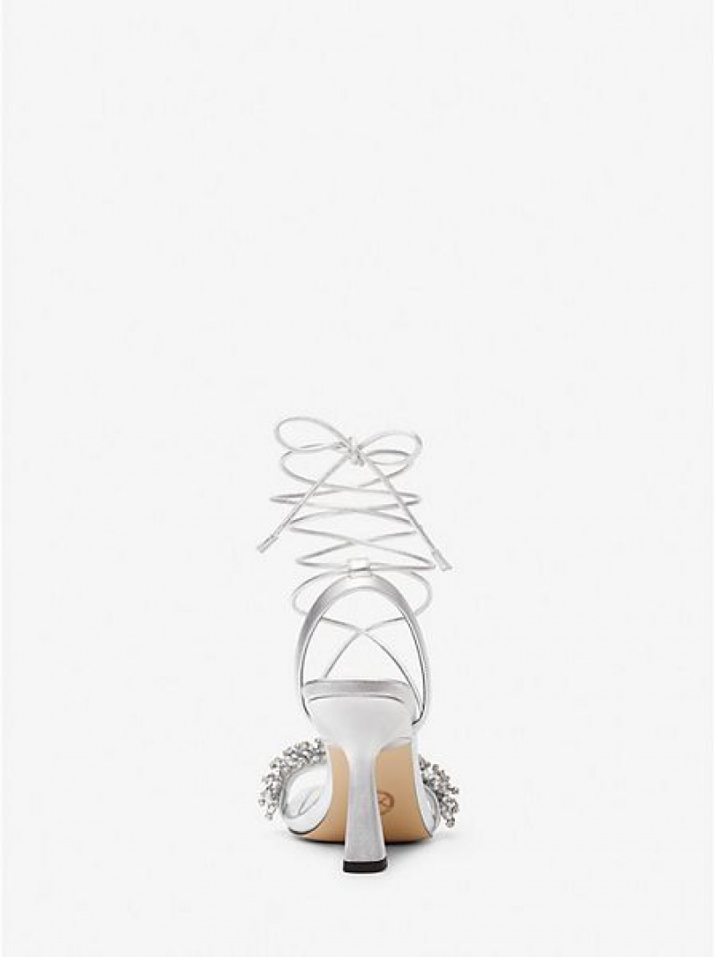 Michael Kors Lucia Embellished Metallic Leren Sandalen Dames Zilver | 649730-JIU