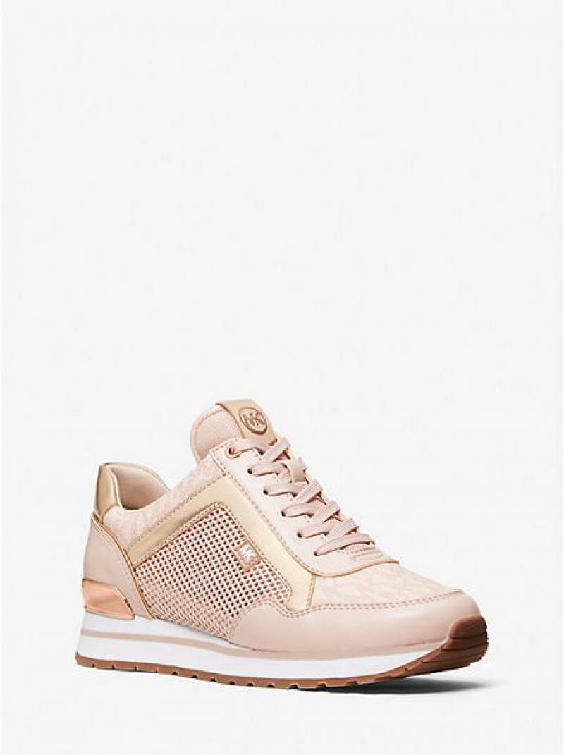 Michael Kors Maddy Mixed-media Sneakers Dames Roze | 420765-DSV