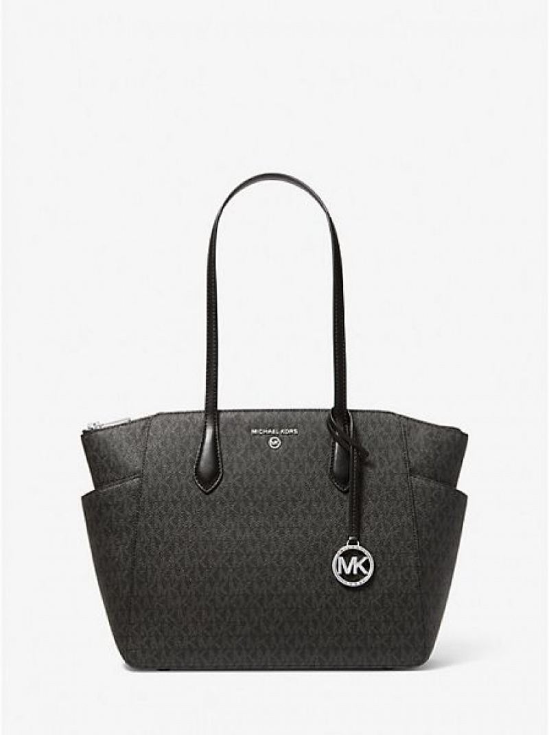 Michael Kors Marilyn Medium Logo Tote Tassen Dames Zwart | 165249-GXB