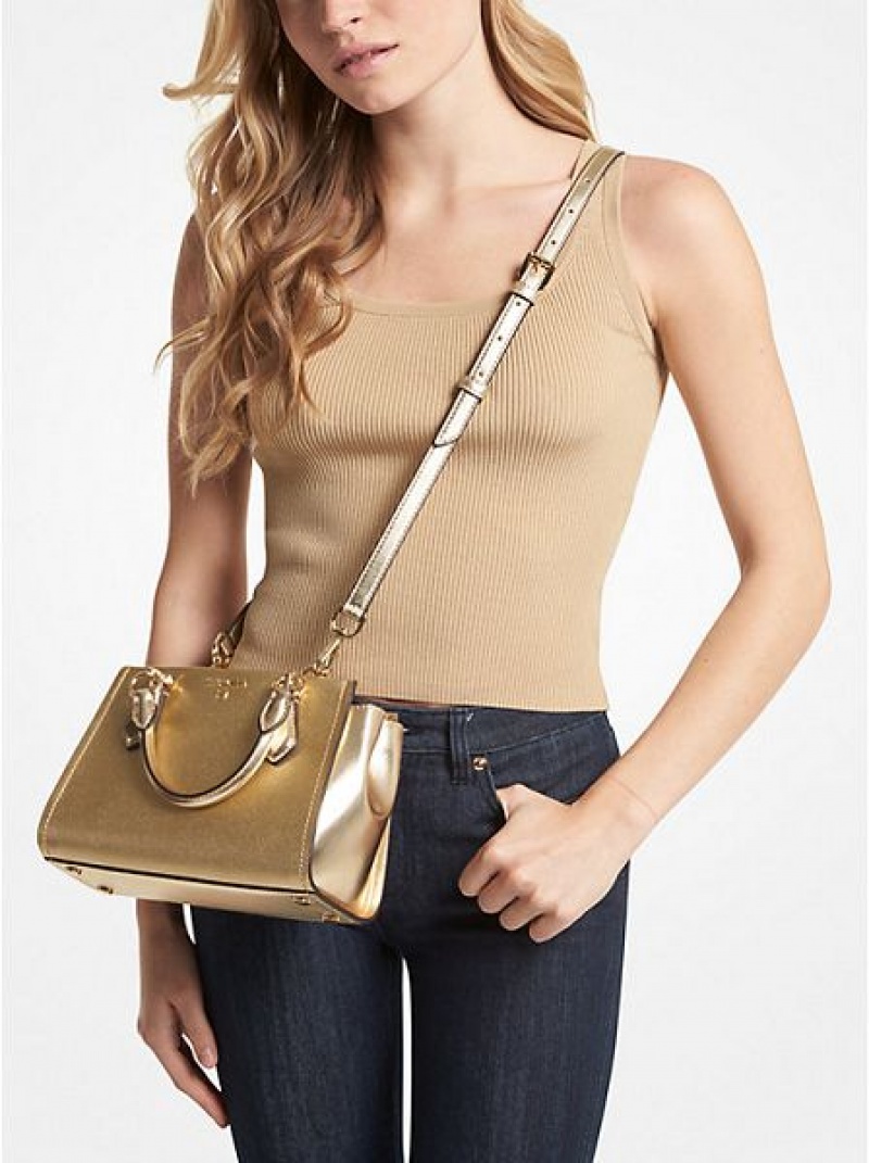 Michael Kors Marilyn Small Metallic Saffiano Leren Crossbodytassen Dames Goud | 264731-VPX