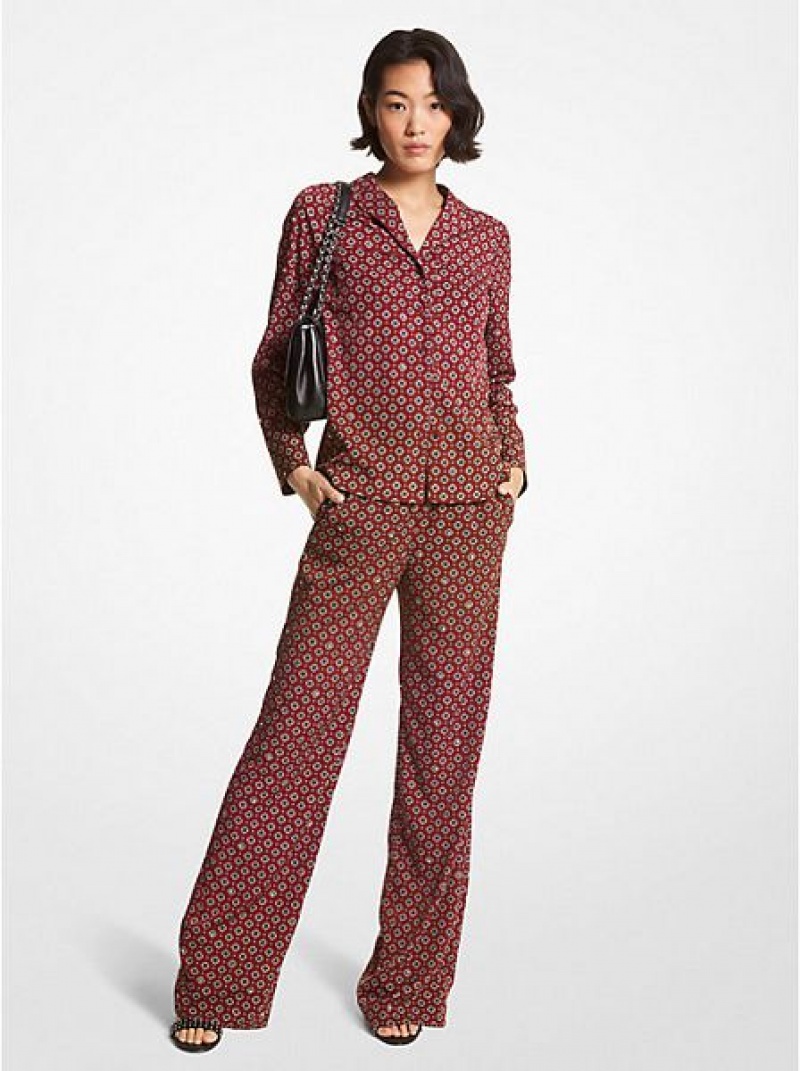 Michael Kors Medallion Crepe Pajama Broek Dames Bordeaux | 876091-PXZ