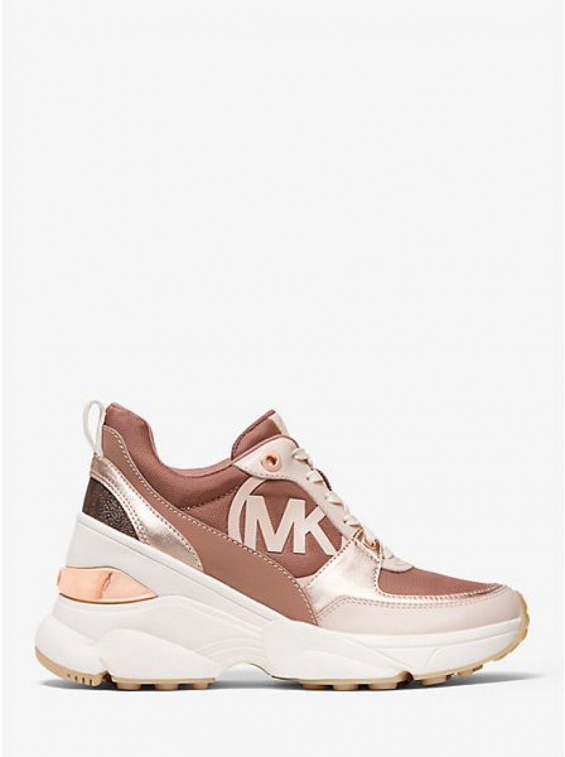 Michael Kors Mickey Canvas And Leren Sneakers Dames Roze Goud Wit | 468072-DPC