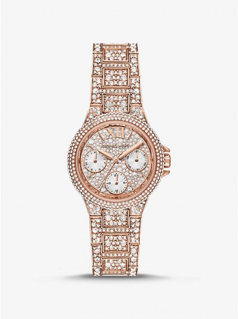 Michael Kors Mini Camille Pave Horloge Dames Roze Goud | 821069-WZJ