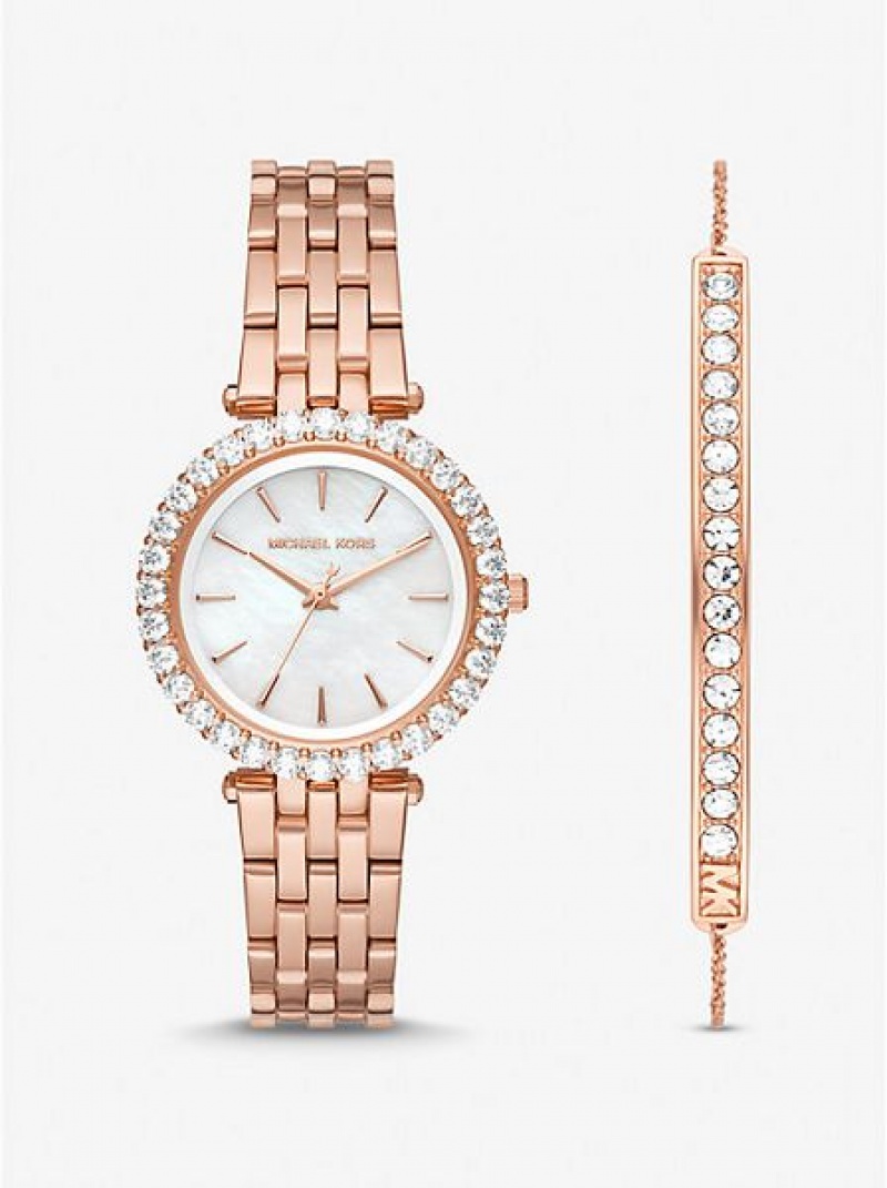 Michael Kors Mini Darci Pave Horloge Dames Roze Goud | 823567-PZY