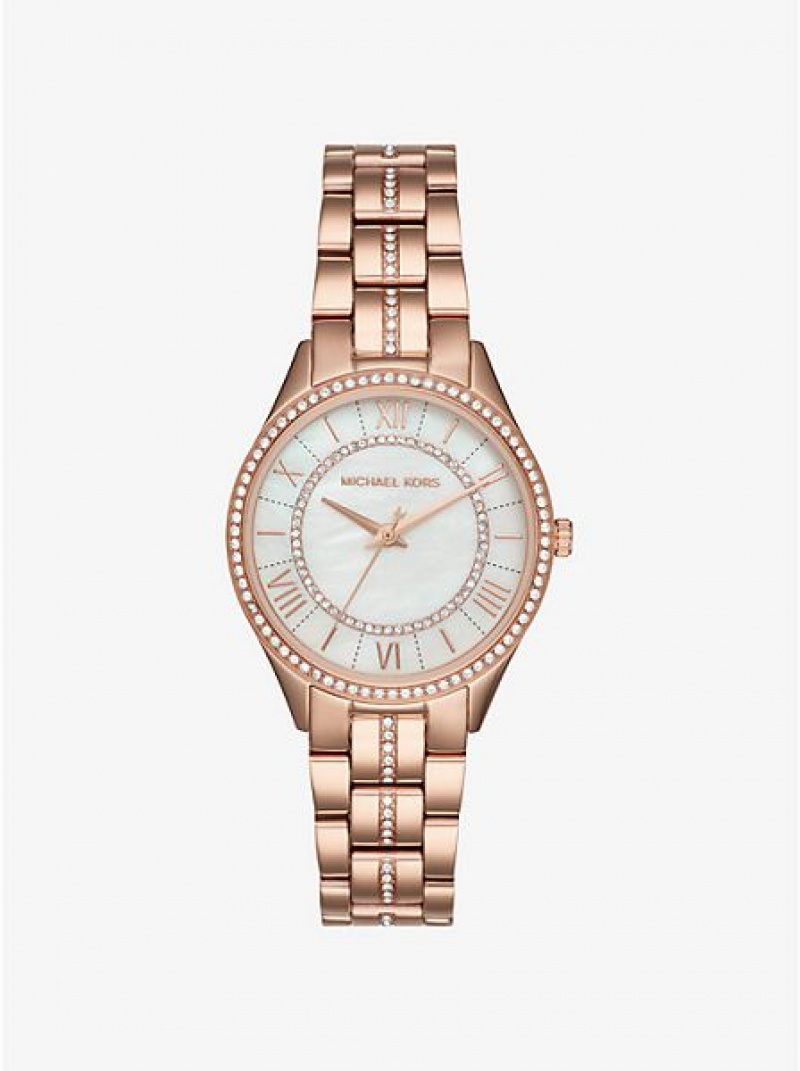 Michael Kors Mini Lauryn Pave Horloge Dames Roze Goud | 746051-XVY