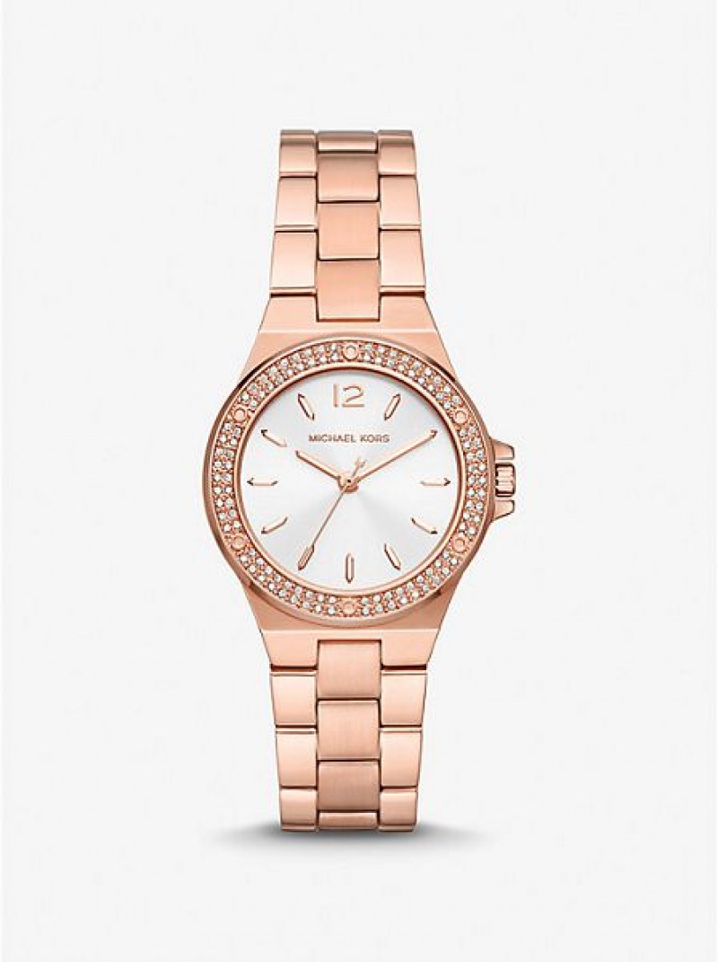 Michael Kors Mini Lennox Pave Horloge Dames Roze Goud | 061954-RKV