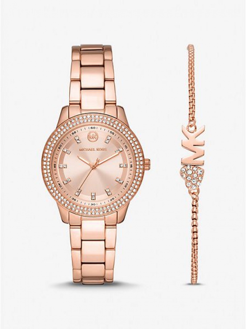 Michael Kors Mini Tibby Pave Horloge Dames Roze Goud | 735628-SQZ