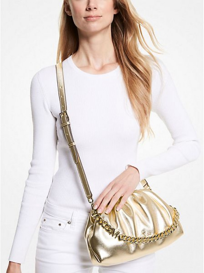 Michael Kors Nola Small Metallic Faux Leren Crossbodytassen Dames Goud | 851234-UHZ