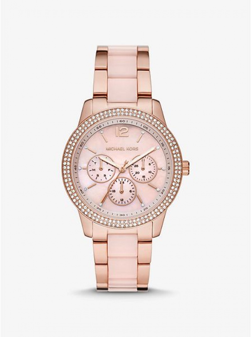 Michael Kors Oversized Tibby Pave Blush Acetate Horloge Dames Roze Goud | 036421-ATQ