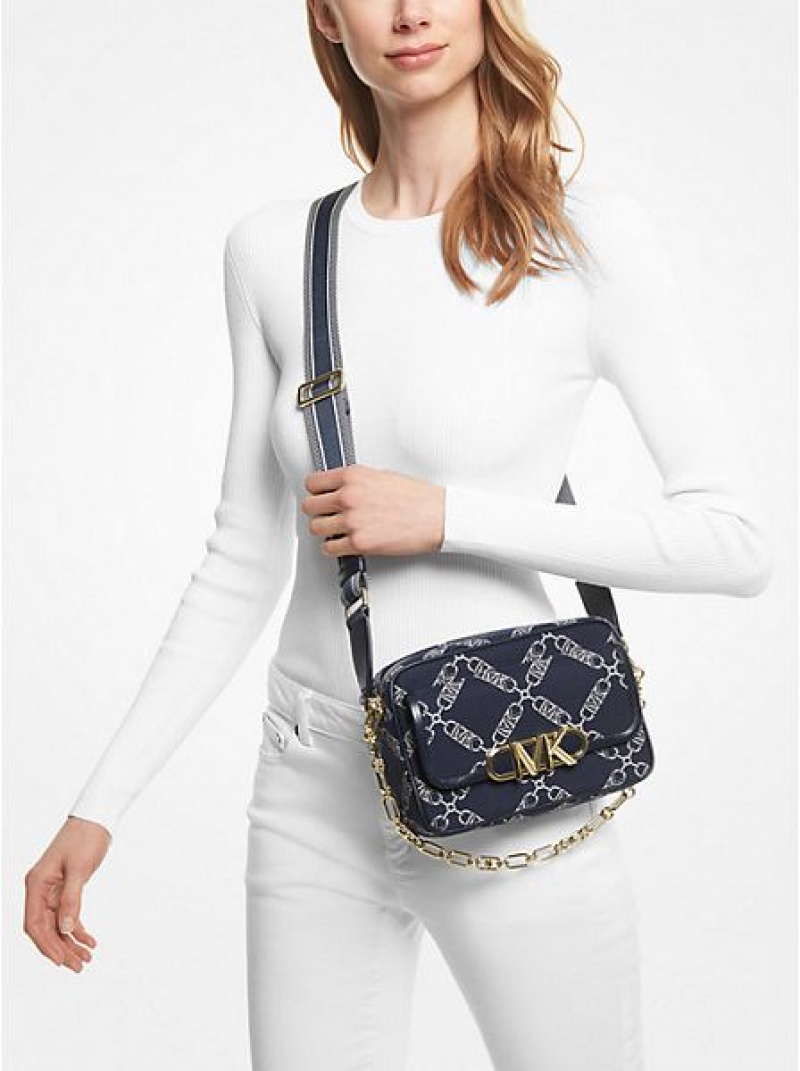 Michael Kors Parker Medium Empire Logo Jacquard Crossbodytassen Dames Donkerblauw Gekleurd | 481732-GJA