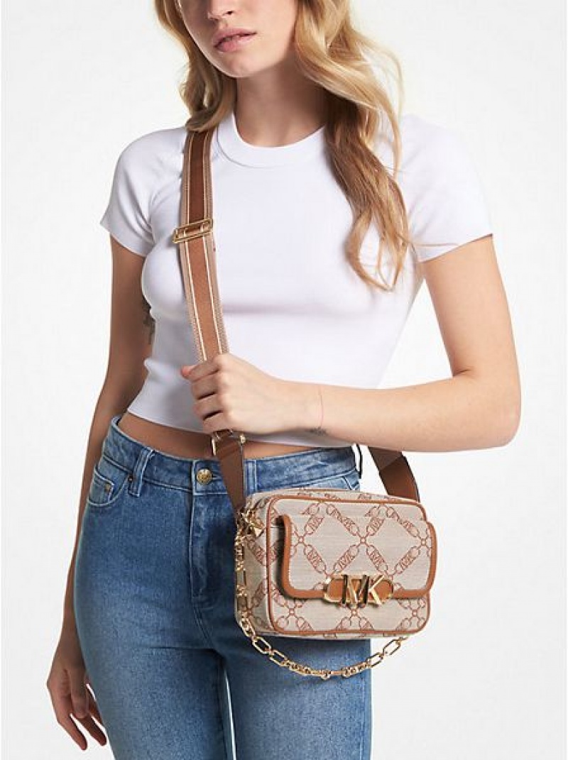 Michael Kors Parker Medium Empire Logo Jacquard Crossbodytassen Dames Beige | 105673-JLH